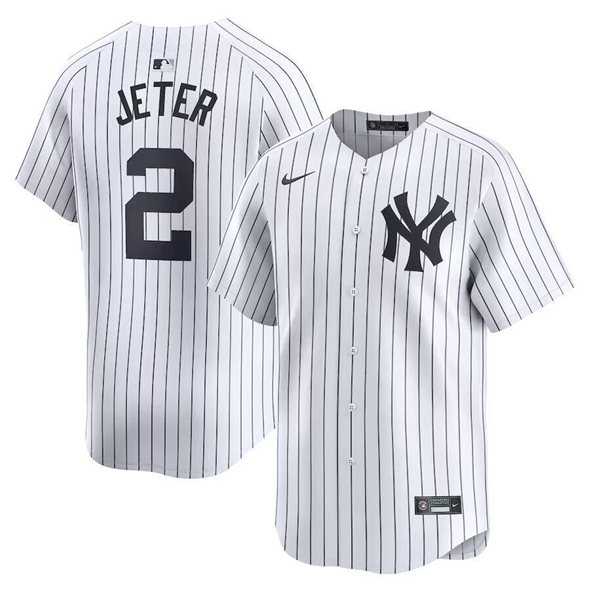 Mens New York Yankees #2 Derek Jeter White Home Limited Stitched Baseball Jersey Dzhi->new york yankees->MLB Jersey