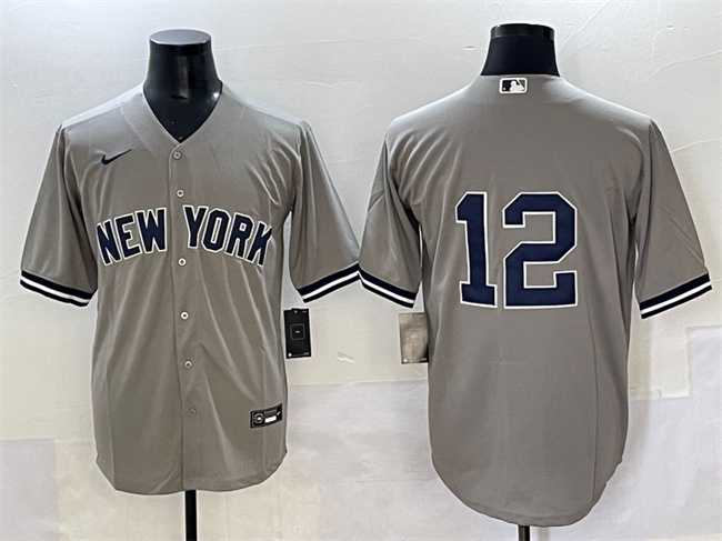 Mens New York Yankees #12 Trent Grisham Grey Cool Base Stitched Baseball Jersey->new york yankees->MLB Jersey