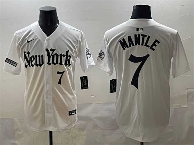 Mens New York Yankees #7 Mickey Mantle White Gothic Legacy Edition Vapor Premier Limited Stitched Baseball Jersey->new york yankees->MLB Jersey