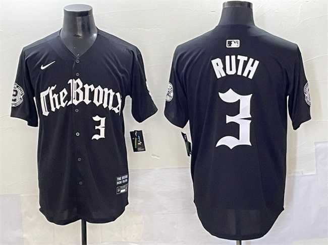 Mens New York Yankees #3 Babe Ruth Black Gothic Legacy Edition Vapor Premier Limited Stitched Baseball Jersey->new york yankees->MLB Jersey