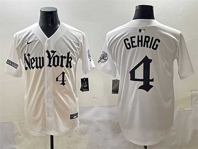 Mens New York Yankees #4 Lou Gehrig White Gothic Legacy Edition Vapor Premier Limited Stitched Baseball Jersey->new york yankees->MLB Jersey