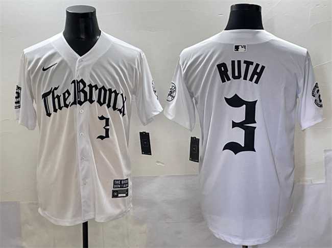 Mens New York Yankees #3 Babe Ruth White Gothic Legacy Edition Vapor Premier Limited Stitched Baseball Jersey->new york yankees->MLB Jersey