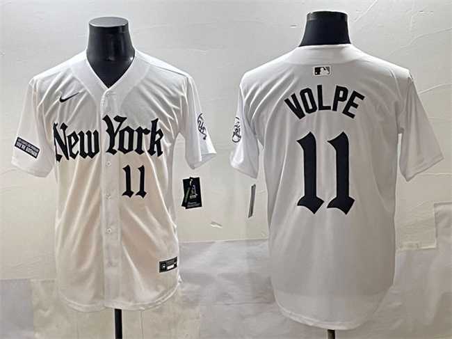 Mens New York Yankees #11 Anthony Volpe White Gothic Legacy Edition Vapor Premier Limited Stitched Baseball Jersey->new york yankees->MLB Jersey