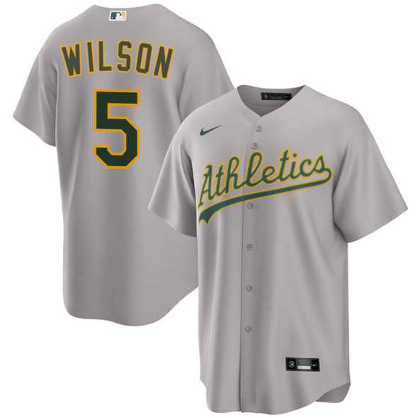 Men%27s Oakland Athletics #5 Jacob Wilson Gray 2024 Away Limited Stitched Jersey Dzhi->oakland athletics->MLB Jersey