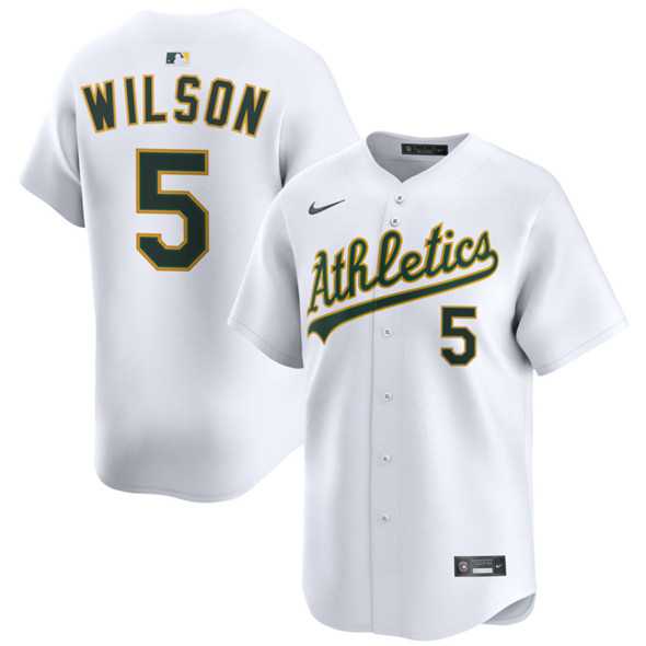 Men%27s Oakland Athletics #5 Jacob Wilson White 2024 Home Limited Stitched Jersey Dzhi->philadelphia phillies->MLB Jersey