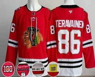 Men%27s Chicago Blackhawks #86 Teuvo Teravainen Red 100 Years Anniversary Authentic Jersey->chicago blackhawks->NHL Jersey