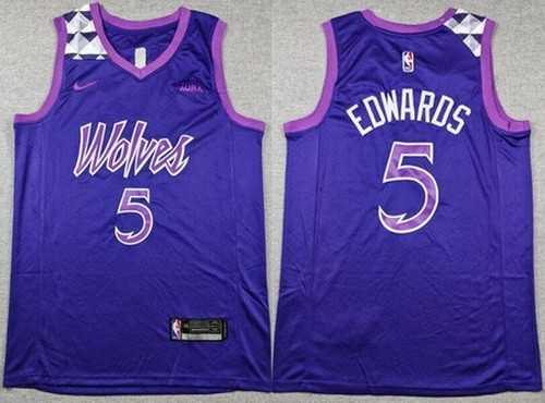 Mens Minnesota Timberwolves #5 Anthony Edwards Purple Sponsor Swingman Jersey->minnesota timberwolves->NBA Jersey