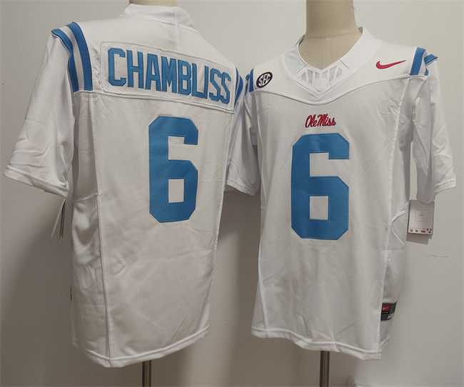 Mens Ole Miss Rebels #6 Trinidad Chambliss White 2025 F.U.S.E. Stitched jersey->ole miss rebels->NCAA Jersey