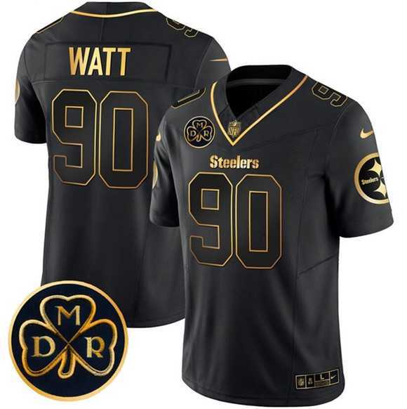 Mens Pittsburgh Steelers #90 T.J. Watt Black Gold F.U.S.E. DMR Patch Vapor Limited Stitched Jersey Dyin->->