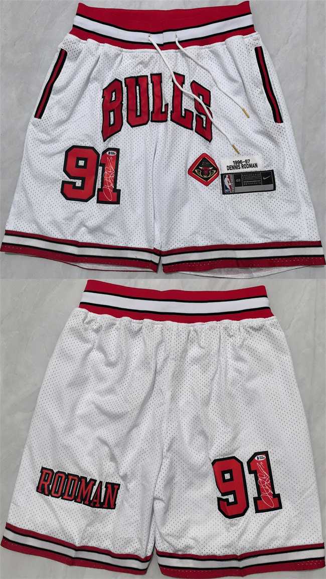 Men%27s Chicago Bulls #91 Dennis Rodman White 2025 Shorts (Run Small)->nba shorts->NBA Jersey