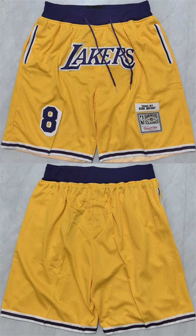 Men%27s Los Angeles Lakers #8 Kobe Bryant Yellow 2025 Shorts (Run Small)->nba shorts->NBA Jersey