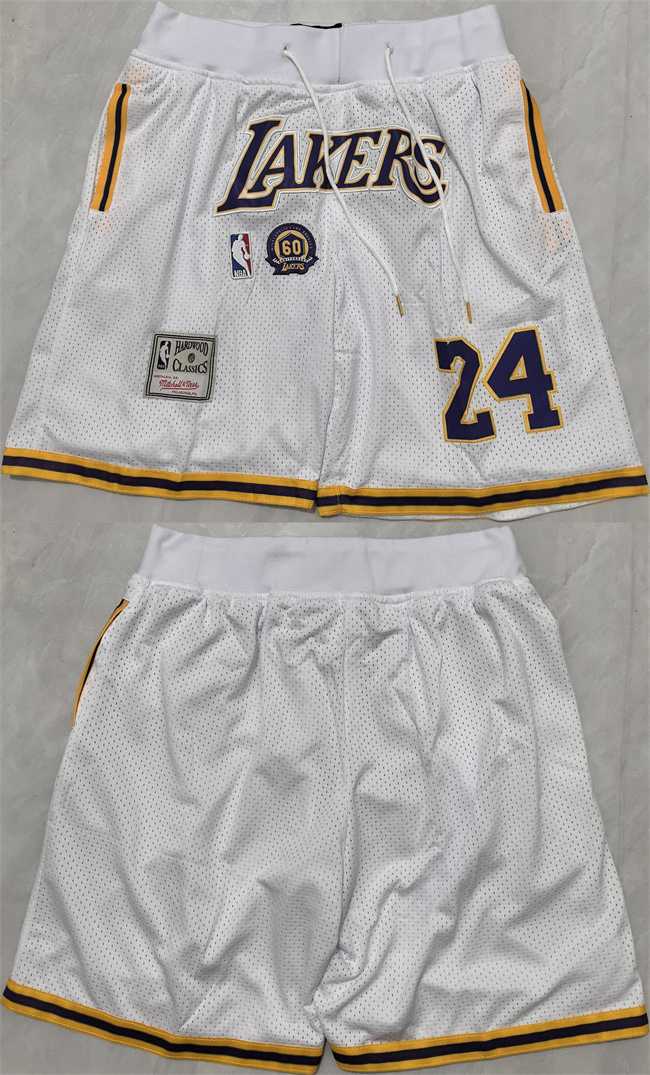 Men%27s Los Angeles Lakers #24 Kobe Bryant White 2025 Shorts (Run Small)->nba shorts->NBA Jersey