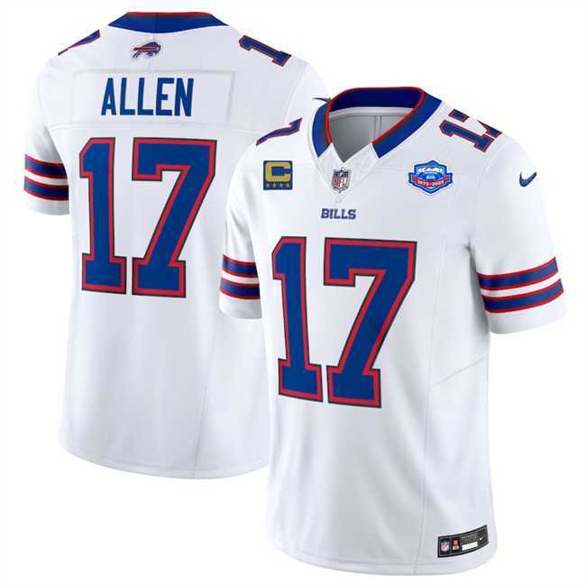 Men & Women & Youth Buffalo Bills #17 Josh Allen White 2025 F.U.S.E. With Farewell Patch And 4-Star C Patch Vapor Untouchable Limited Stitched Jersey->->