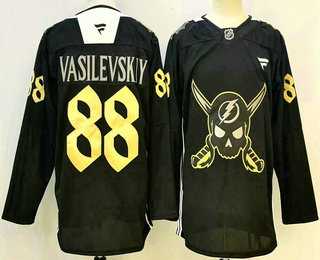 Mens Tampa Bay Lightning #88 Andrei Vasilevskiy Black Pirate Themed Warmup Authentic Jersey->tampa bay lightning->NHL Jersey