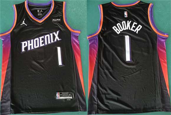 Mens Phoenix Suns #1 Devin Booker Black 2025 Statement Edition Stitched Basketball Jersey