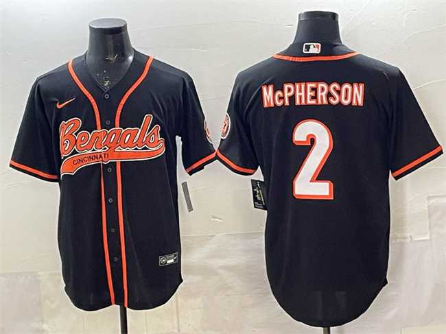 Men%27s Cincinnati Bengals #2 Evan McPherson Black With Patch Cool Base Stitched Baseball Jersey->carolina panthers->NFL Jersey