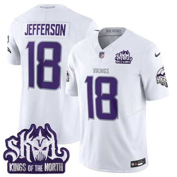 Mens Minnesota Vikings #18 Justin Jefferson White 2025 F.U.S.E. Winter Warrior Skol Patch Vapor Limited Stitched Jersey Dzhi->->