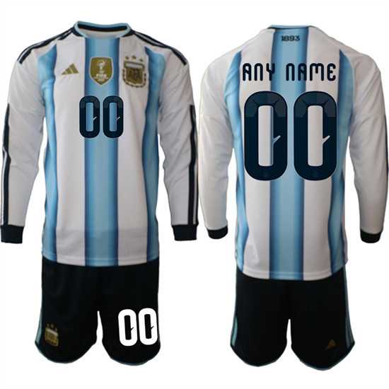 Mens Argentina Custom Any Name And Number Long Sleeve National Team FIFA x World Cup 2026 Home White On Field Jersey->->Custom Jersey
