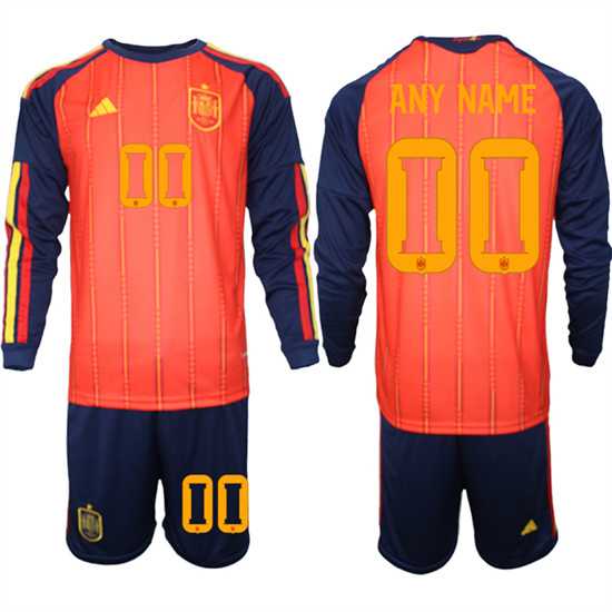 Mens Spain Custom Any Name And Number National Team FIFA x World Cup 2026 Long Sleeve Home Red On Field Jerseys->->Custom Jersey