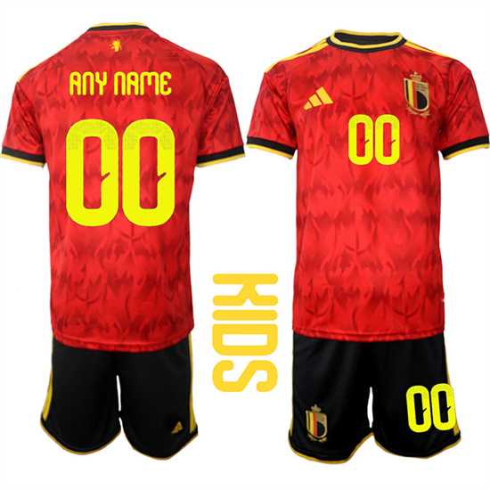 Youth Belgium Custom Any Name And Number National Team FIFA x World Cup 2026 Home Red On Field Kids Jersey->->Custom Jersey