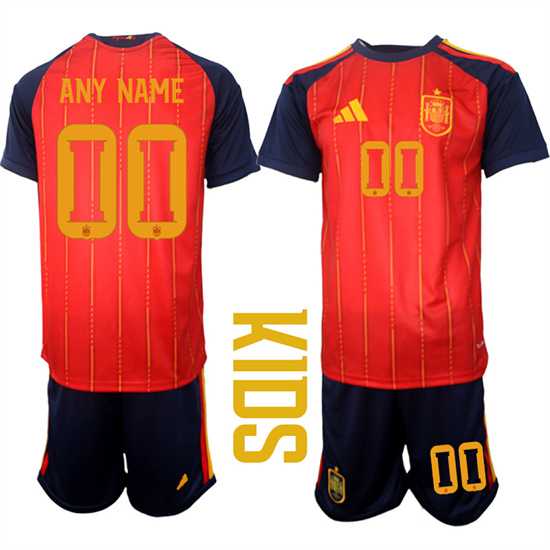 Youth Spain Custom Any Name And Number National Team FIFA x World Cup 2026 Home Red On Field Kids Jerseys->->Custom Jersey