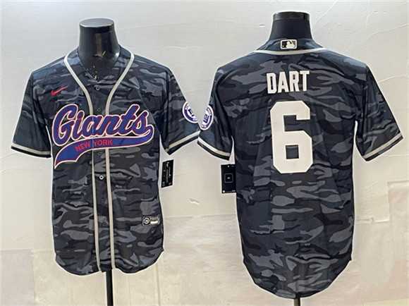 Men%27s New York Giants #6 Jaxson Dart Gray Camo With Patch Cool Base Stitched Baseball Jersey->new york giants->NFL Jersey