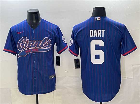 Men%27s New York Giants #6 Jaxson Dart Royal Pinstripe With Patch Cool Base Stitched Baseball Jersey->new york giants->NFL Jersey