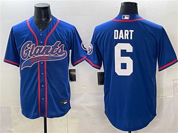 Men%27s New York Giants #6 Jaxson Dart Royal With Patch Cool Base Stitched Baseball Jersey->new york giants->NFL Jersey