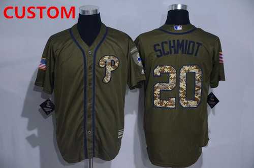Mens Philadelphia Phillies Custom Retired Green Salute to Service Cool Base Stitched MLB Jersey->customized mlb jersey->Custom Jersey