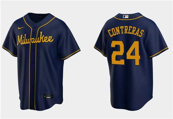 Mens Milwaukee Brewers #24 William Contreras Navy Cool Base Stitched Jersey->->