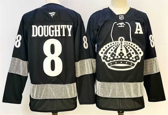 Mens Los Angeles Kings #8 Drew Doughty Black With A Patch Alternate Stitched Hockey Jersey->los angeles kings->NHL Jersey