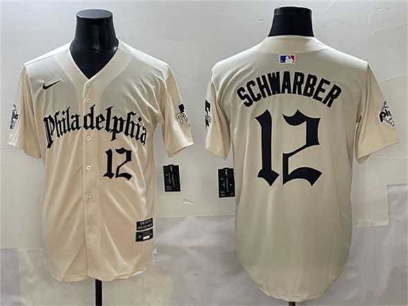 Mens Philadelphia Phillies #12 Kyle Schwarber Cream Gothic Vapor Limited Stitched Jersey->philadelphia phillies->MLB Jersey