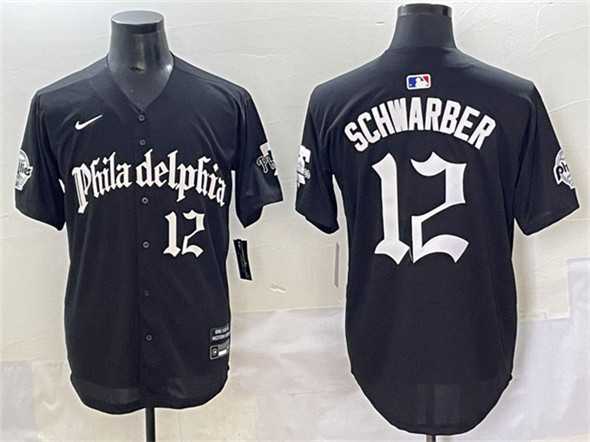 Mens Philadelphia Phillies #12 Kyle Schwarber Black Gothic Vapor Limited Stitched Jersey->philadelphia phillies->MLB Jersey