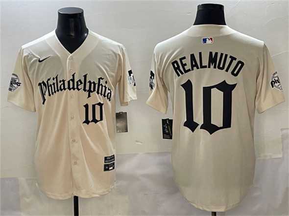 Mens Philadelphia Phillies #10 J.T. Realmuto Cream Gothic Vapor Limited Stitched Jersey->philadelphia phillies->MLB Jersey