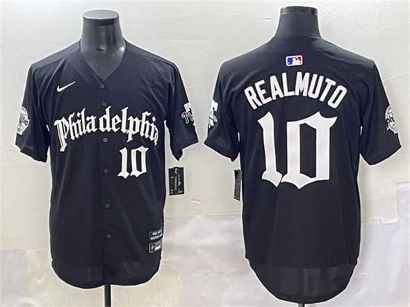 Mens Philadelphia Phillies #10 J.T. Realmuto Black Gothic Vapor Limited Stitched Jersey->philadelphia phillies->MLB Jersey