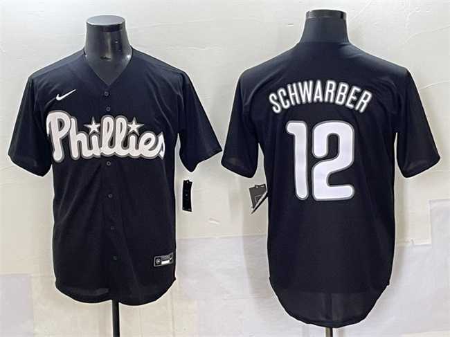Mens Philadelphia Phillies #12 Kyle Schwarber Black Lights Out Limited Stitched Baseball Jersey->philadelphia phillies->MLB Jersey
