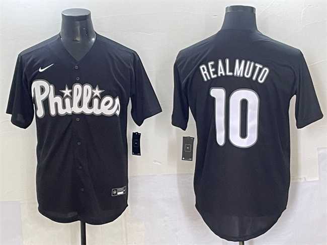 Mens Philadelphia Phillies #10 J.T. Realmuto Black Lights Out Limited Stitched Baseball Jersey->philadelphia phillies->MLB Jersey