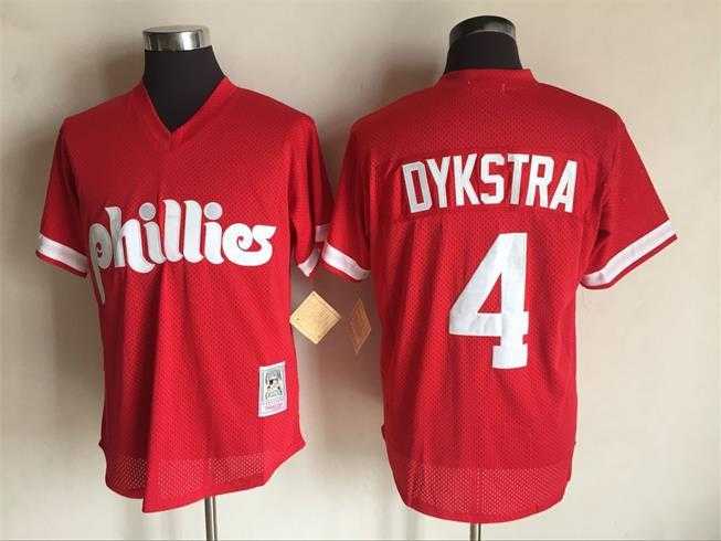 Mens Philadelphia Phillies #4 Lenny Dykstra Mitchell and Ness Red 1991 Throwback Stitched MLB Jersey->philadelphia phillies->MLB Jersey