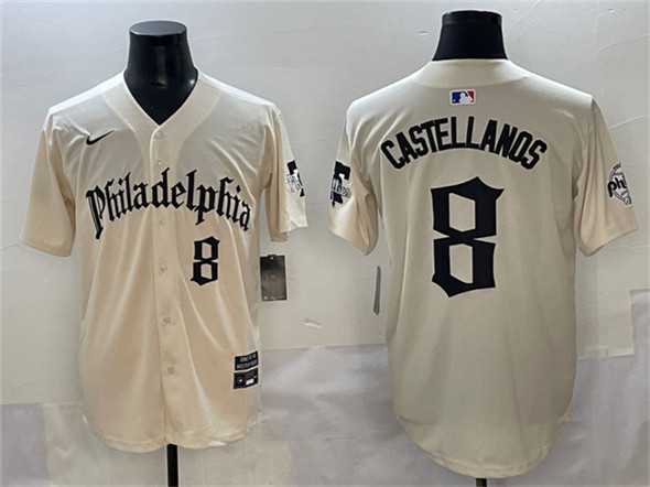 Mens Philadelphia Phillies #8 Nick Castellanos Cream Gothic Vapor Limited Stitched Jersey->philadelphia phillies->MLB Jersey