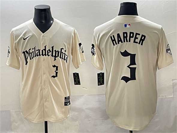 Mens Philadelphia Phillies #3 Bryce Harper Cream Gothic Vapor Limited Stitched Jersey->philadelphia phillies->MLB Jersey