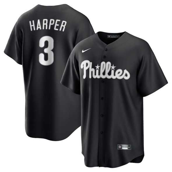 Mens Philadelphia Phillies #3 Bryce Harper Black Lights Out Limited Stitched Baseball Jersey Dzhi->philadelphia phillies->MLB Jersey