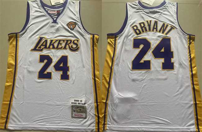 Mens Los Angeles Lakers #24 Kobe Bryant White 2009-10 Stitched Throwback Jersey->los angeles lakers->NBA Jersey