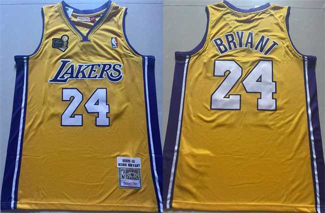 Mens Los Angeles Lakers #24 Kobe Bryant Yellow 2009-10 Stitched Throwback Jersey->los angeles lakers->NBA Jersey