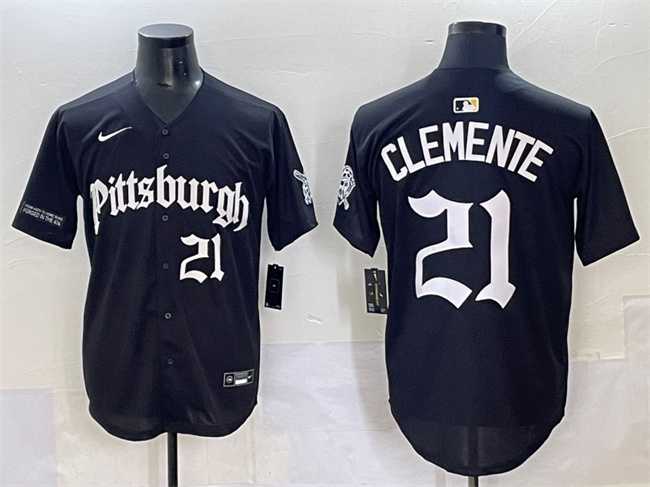 Men%27s Pittsburgh Pirates #21 Roberto Clemente Black %27Gothic Steel City Edition%27 Vapor Limited Stitched Baseball Jersey->san diego padres->MLB Jersey