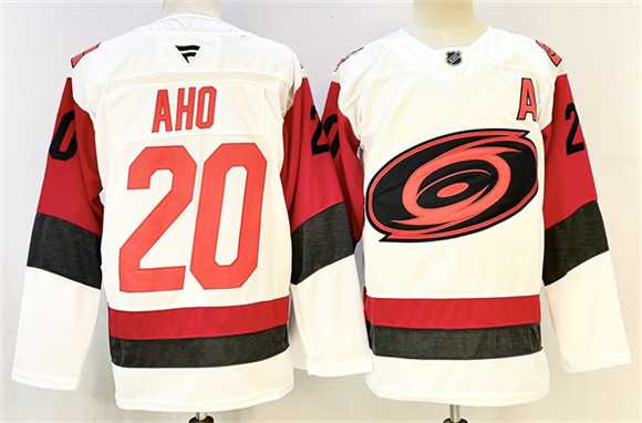 Men%27s Carolina Hurricanes #20 Sebastian Aho White 2024-25 With A Patch Home Stitched Jersey->colorado avalanche->NHL Jersey