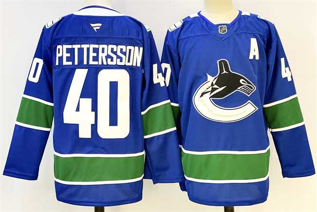 Men%27s Vancouver Canucks #40 Elias Pettersson Royal 2024-25 With A Patch Home Stitched Hockey Jersey->washington capitals->NHL Jersey