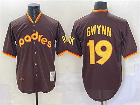 Mens San Diego Padres #19 Tony Gwynn Brown Throwback Stitched Baseball Jersey->san diego padres->MLB Jersey