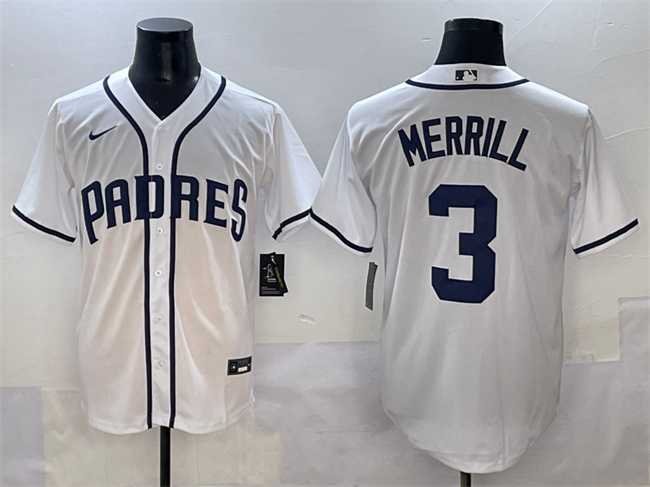 Mens San Diego Padres #3 Jackson Merrill White Cool Base Stitched Baseball Jersey->san diego padres->MLB Jersey