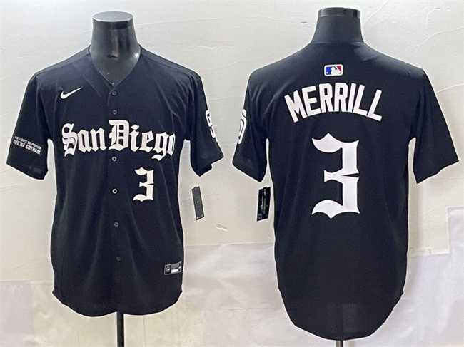 Mens San Diego Padres #3 Jackson Merrill Black Gothic Edition Vapor Limited Stitched Baseball Jersey->san diego padres->MLB Jersey