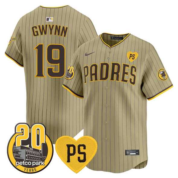 Mens San Diego Padres #19 Tony Gwynn Tan For Peter And Petco Park 20th Patch Limited Stitched Baseball Jersey Dzhi->san diego padres->MLB Jersey